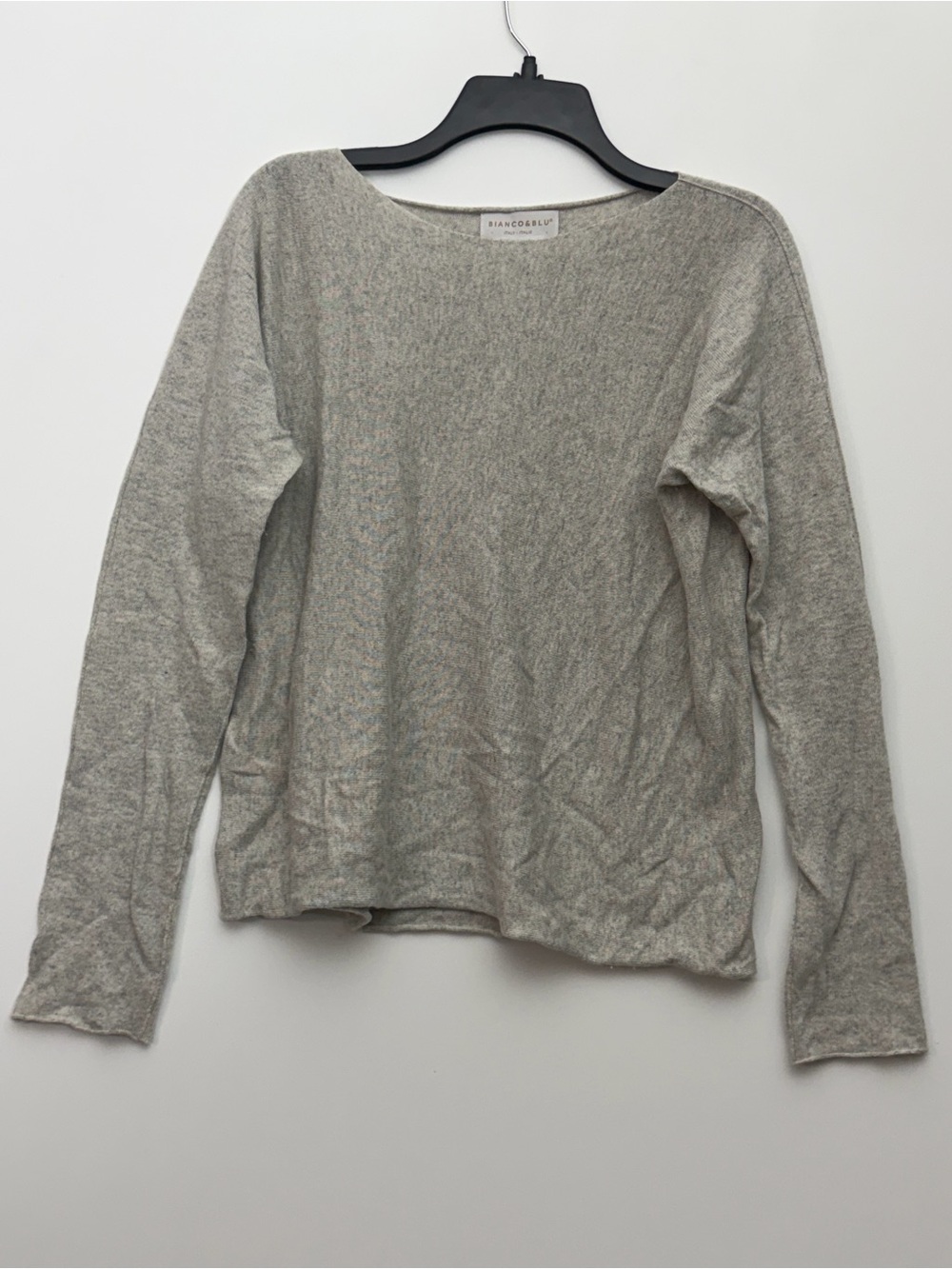 Bianco & Blu Cashmere Blend Long Sleeve Boat Neck Sweater Gray Medium M